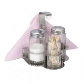 Набор для специй 3 предмета (соль, перец, зубочистки) + салфетница, с крюком 358