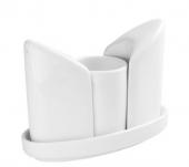 Набор д/специй 3 предм. на подставке «Кунстверк»; фарфор; H=85, L=120, B=35мм; белый /03172125