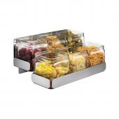 Диспенсер для приправ 2 яруса на 6 емкостей, 31,8х21,6см h13,6см, нерж.сталь/стекло SM322