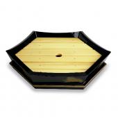 Блюдо-шестиугольник 36,5х36,5х7,5 см черное лакиров.дерево, вставка светлое дерево 22-0085