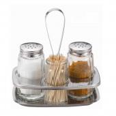 Набор для специй 3 предмета (соль, перец, зубочистки), нерж.сталь/стекло 3108